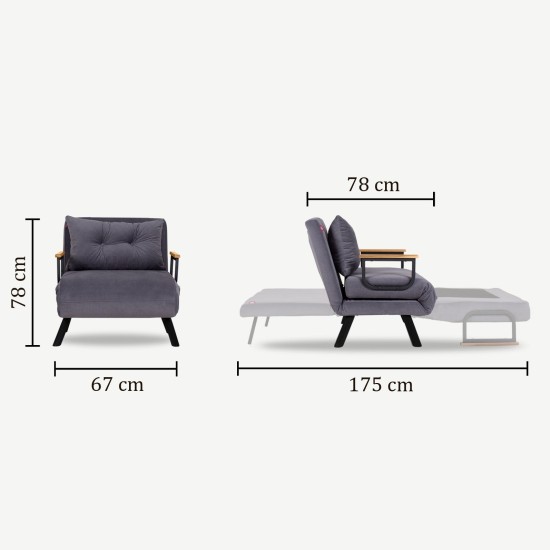 Πολυθρόνα Κρεβάτι - Sando Single - Χρώμα Γκρι - 175x60x60εκ