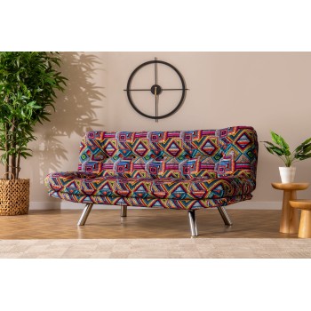 3-Seat Sofa-Bed Misa Small Sofabed - Patchwork Multicolor