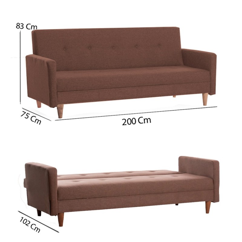 3-Seat Sofa-Bed Hiko - Brown Brown
