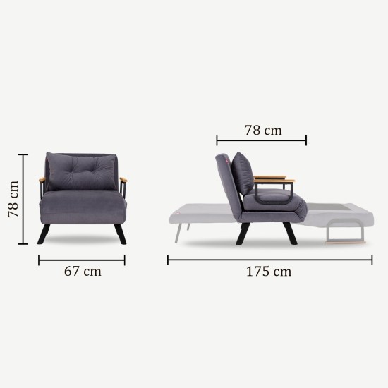 Πολυθρόνα Κρεβάτι - Sando Single - Χρώμα Σκούρο Γκρι- 175x60x60εκ