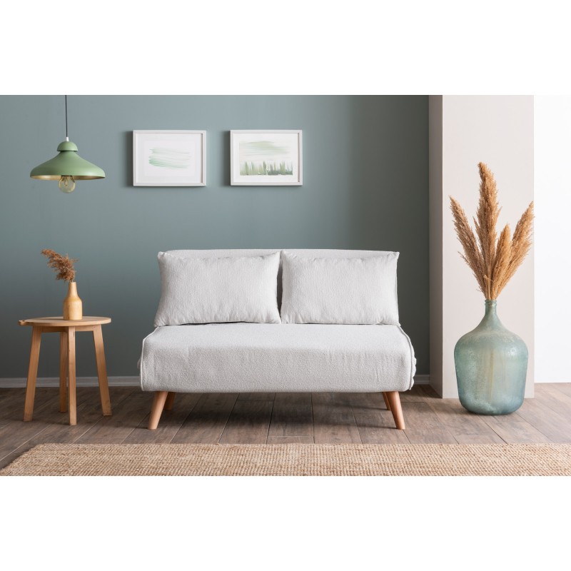 2-Seat Sofa-Bed Folde 2-Seater - Teddy Fabric - White White