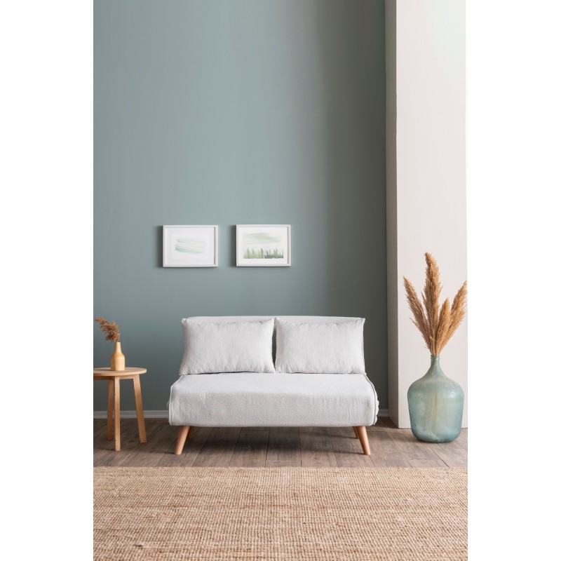 2-Seat Sofa-Bed Folde 2-Seater - Teddy Fabric - White White