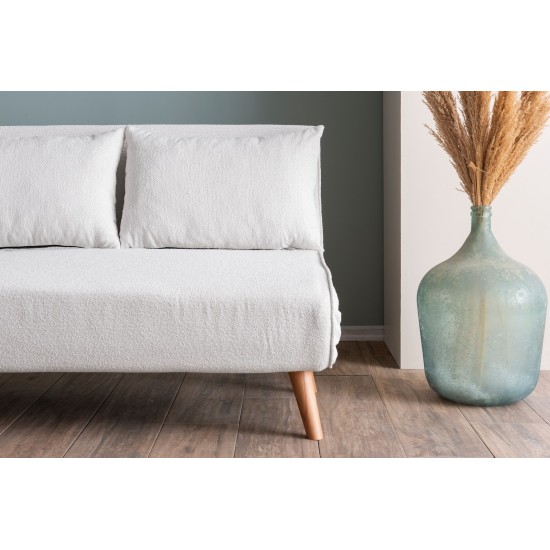 2-Seat Sofa-Bed Folde 2-Seater - Teddy Fabric - White White 2-Seat Sofa-Bed Folde 2-Seater - Teddy Fabric - White White