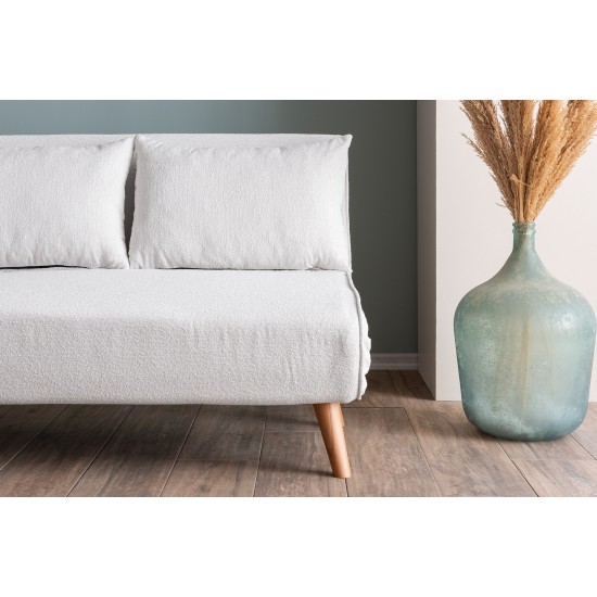 2-Seat Sofa-Bed Folde 2-Seater - Teddy Fabric - White White 2-Seat Sofa-Bed Folde 2-Seater - Teddy Fabric - White White