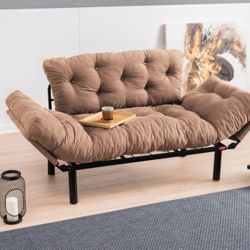 Διθέσιος Καναπές Κρεβάτι - Nitta - Χρώμα Ανοιχτό Καφέ - 155x73x85εκ