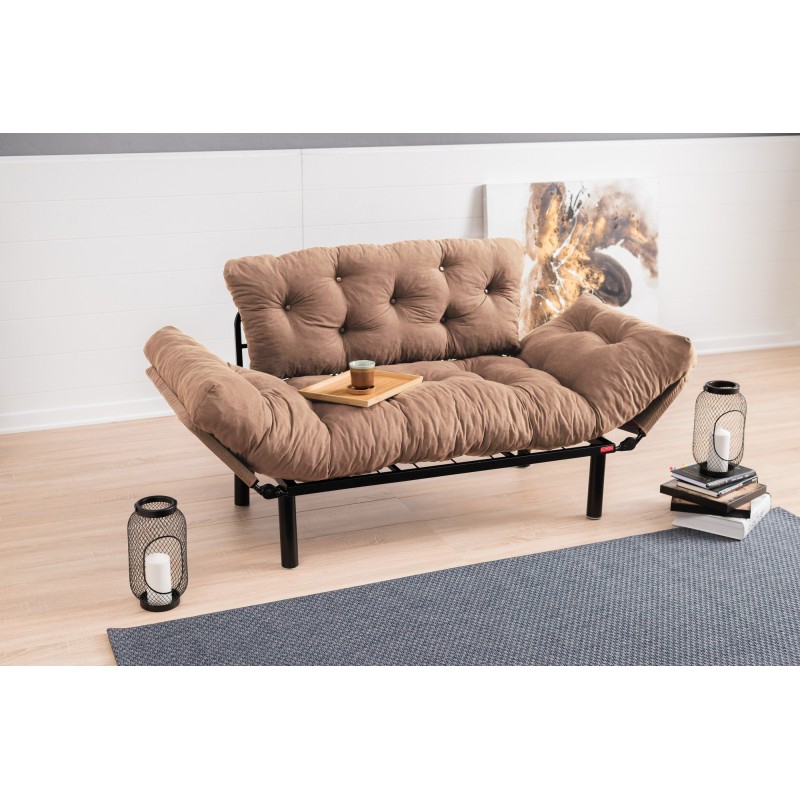 Διθέσιος Καναπές Κρεβάτι - Nitta - Χρώμα Ανοιχτό Καφέ - 155x73x85εκ