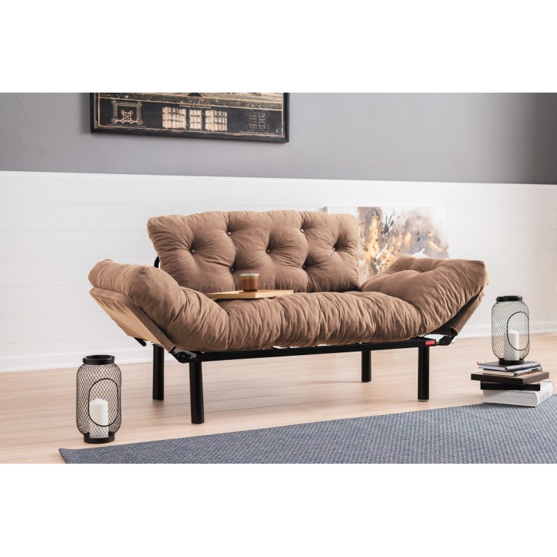 Διθέσιος Καναπές Κρεβάτι - Nitta - Χρώμα Ανοιχτό Καφέ - 155x73x85εκ