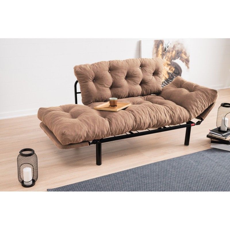 Διθέσιος Καναπές Κρεβάτι - Nitta - Χρώμα Ανοιχτό Καφέ - 155x73x85εκ