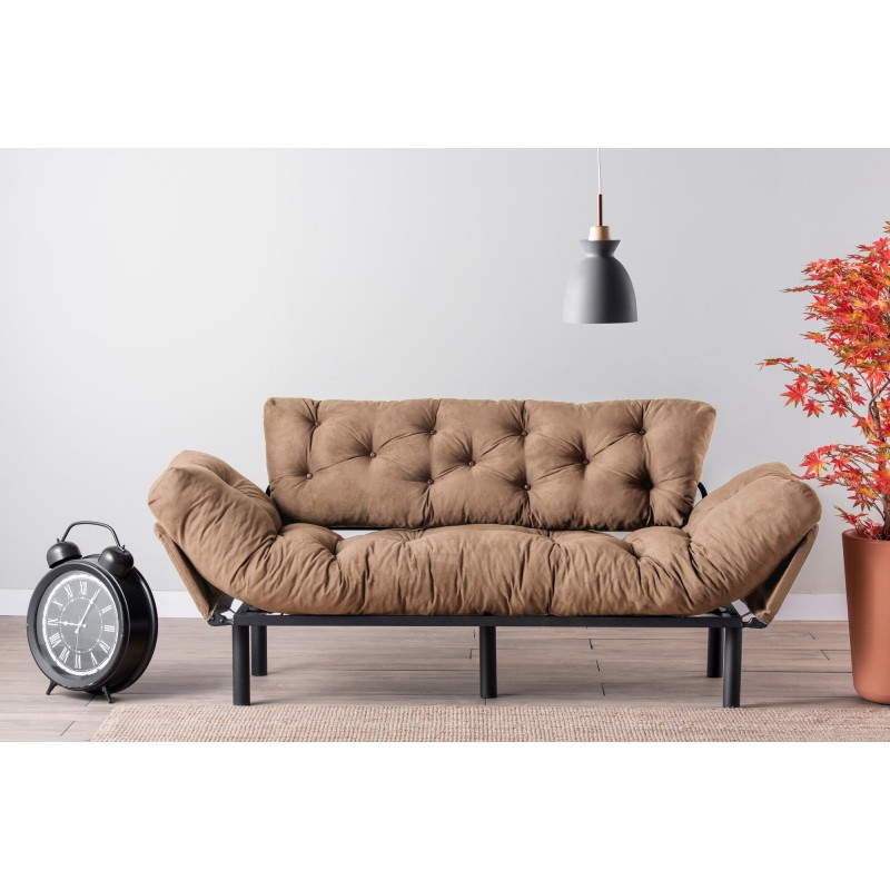 Τριθέσιος Καναπές Κρεβάτι - Nitta Triple - Χρώμα  Ανοιχτό Καφέ - 185x70x85εκ