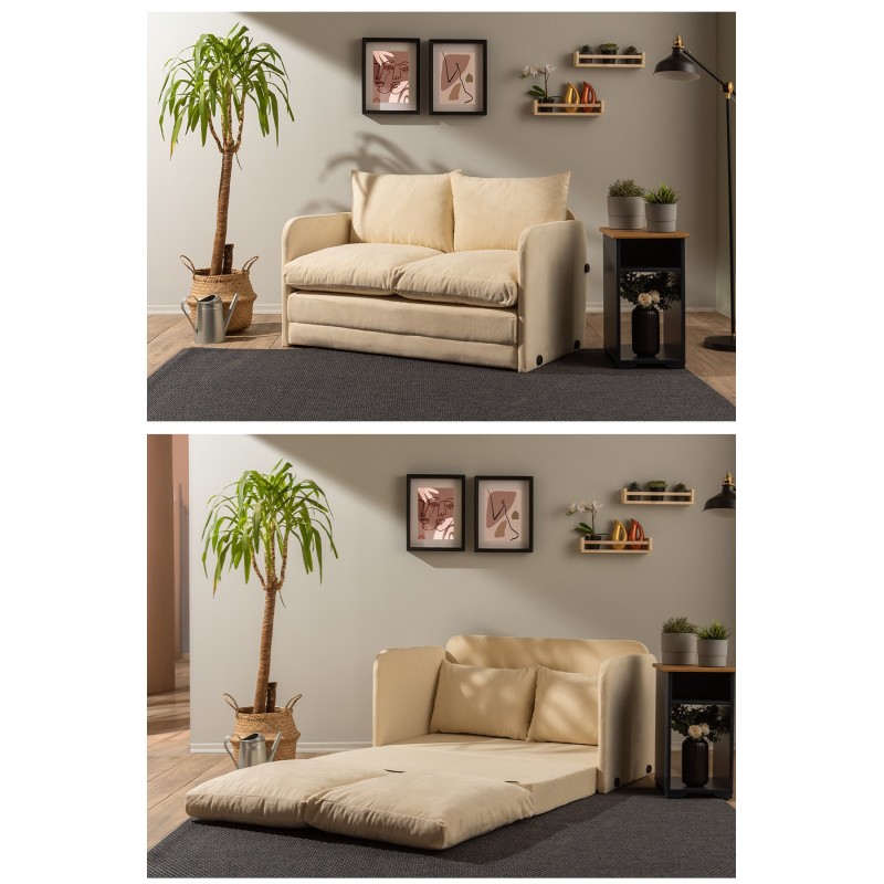 Καναπές Κρεβάτι Διθέσιος - Saga - Χρώμα Cream - 120x49x46εκ