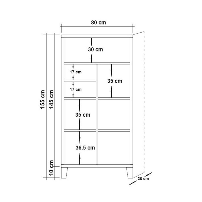 Βιβλιοθήκη - Marina Flora - 200 - Χρώμα Atlantic Πεύκο - 80x36x155εκ