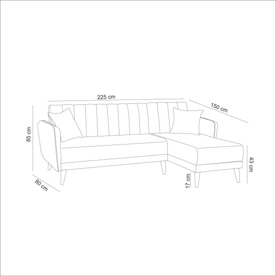 Atelier del Sofa Corner Sofa-Bed Aqua Coner Right - Dark Grey Dark Grey