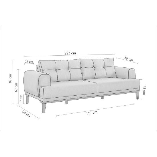 3-Seat Sofa Vina 3 - Grey, Walnut Grey
Walnut