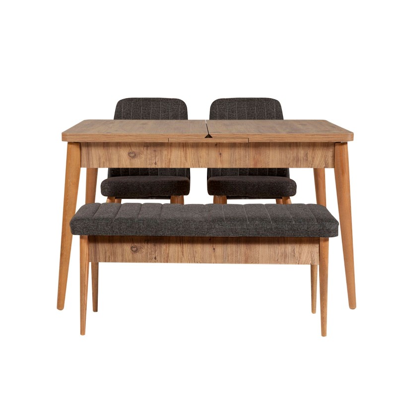 Σετ Τραπέζι Επεκτεινόμενο και 4 Καρέκλες - Vina 1053 - Χρώμα Ανθρακί, Φυσικό Atlantic Πεύκο - 165x80x75εκ