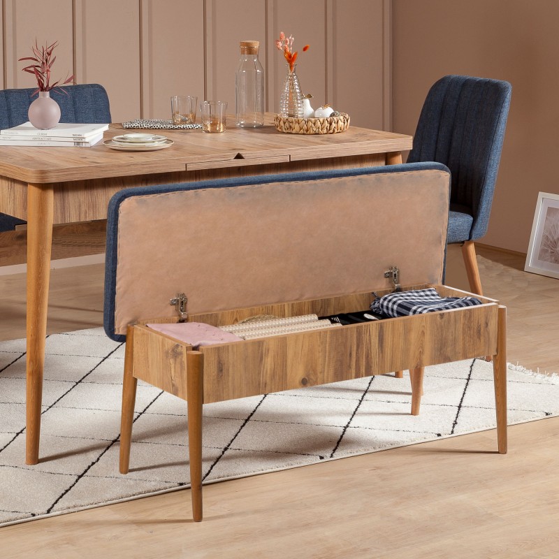 Σετ Τραπέζι Επεκτεινόμενο και 4 Καρέκλες - Vina - Χρώμα Σκούρο Μπλε , Φυσικό Atlantic Πεύκο - 165x80x75εκ