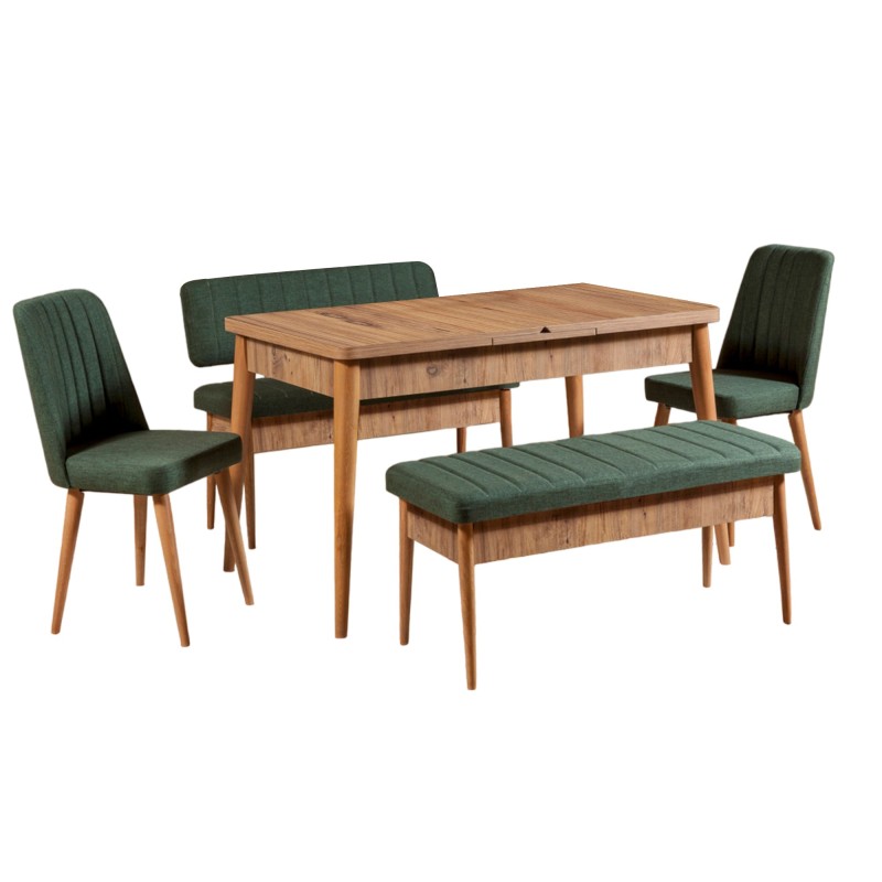 Σετ Τραπέζι Επεκτεινόμενο και 4 Καθίσματα - Vina - Χρώμα Πράσινο, Atlantic Φυσικό Πεύκο - 165x80x75εκ