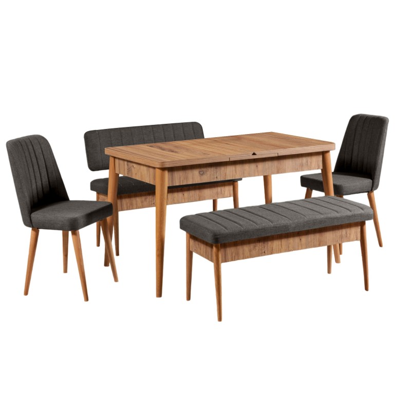 Σετ Τραπέζι Επεκτεινόμενο και 4 Καρέκλες - Vina - Ανθρακί,  Καρυδί - 165x80x75εκ