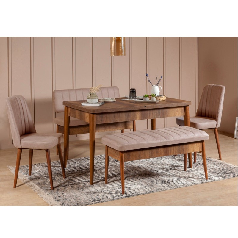 Hanah Home Extendable Dining Table & Chairs Set (5 Pieces) Vina Walnut Stone WalnutStone