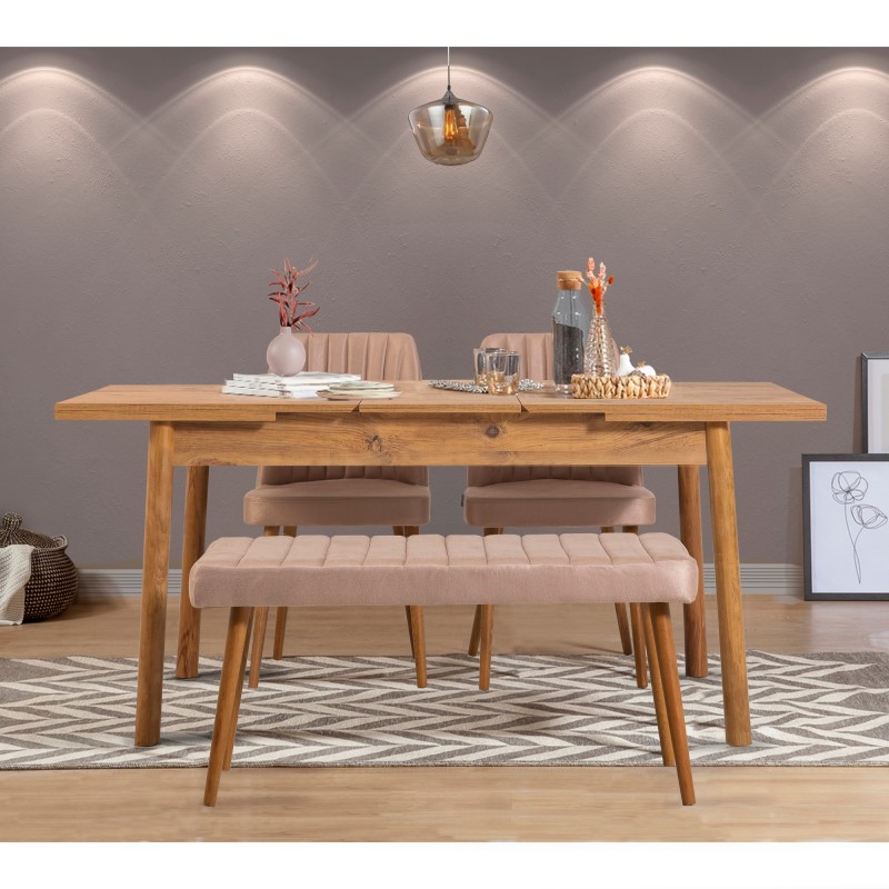 Extendable Dining Table & Chairs Set (4 Pieces) Santiago Atlantice-Stone Atlantic Pine
Stone