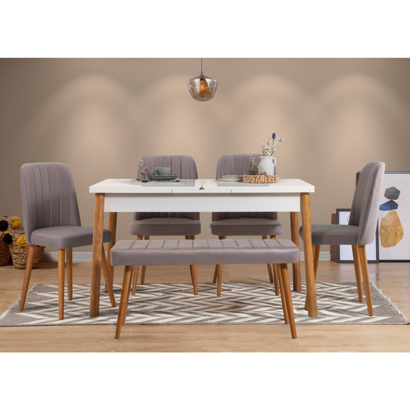 Extendable Dining Table & Chairs Set (6 Pieces) Santiago Atlantic-White Grey Atlantic Pine
White
Grey