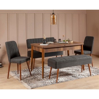 Extendable Dining Table & Chairs Set (5 Pieces) Vina 1053 - 4 - Anthracite, Walnut Walnut
Anthracite