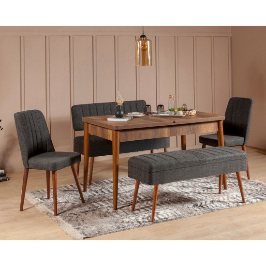 Extendable Dining Table & Chairs Set (5 Pieces) Vina 1053 - 4 - Anthracite, Walnut Walnut
Anthracite Extendable Dining Table & Chairs Set (5 Pieces) Vina 1053 - 4 - Anthracite, Walnut Walnut
Anthracite