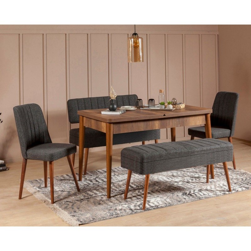 Extendable Dining Table & Chairs Set (5 Pieces) Vina 1053 - 4 - Anthracite, Walnut Walnut
Anthracite
