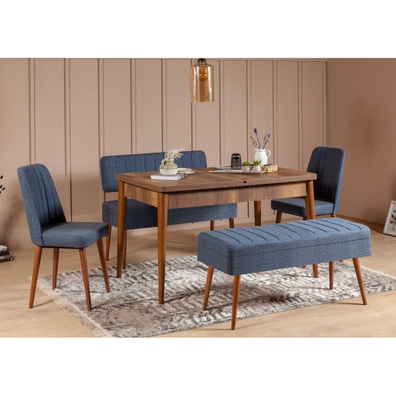 Extendable Dining Table & Chairs Set (5 Pieces) Vina 1048 - 4 - Walnut, Dark Blue Walnut
Dark Blue