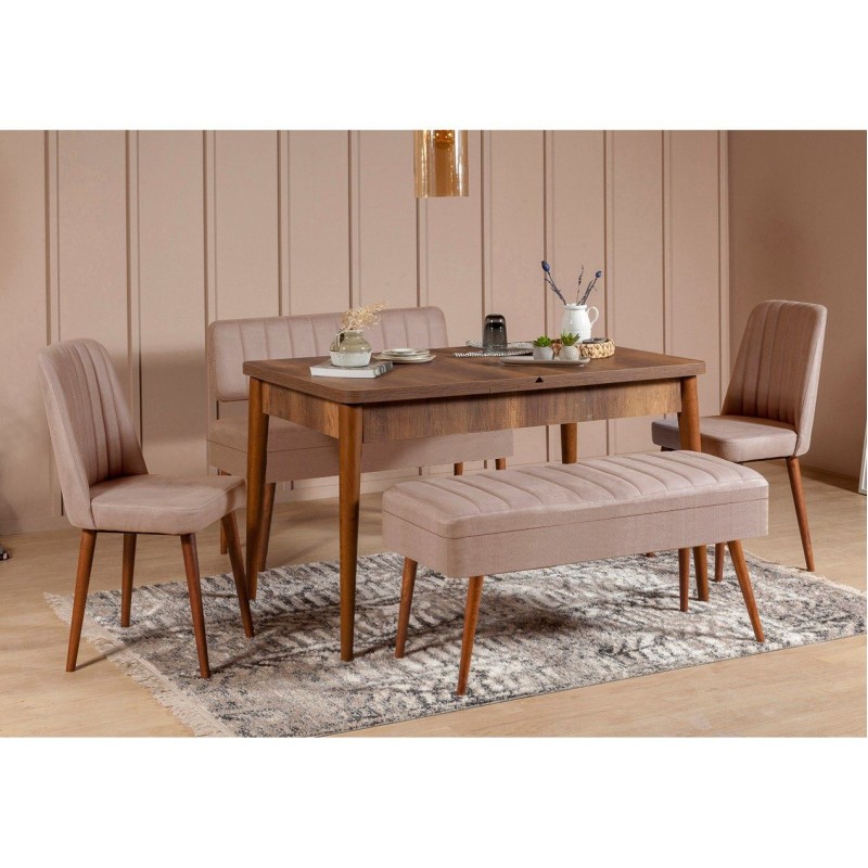 Extendable Dining Table & Chairs Set (5 Pieces) Vina 0900 - 4 - Walnut, Stone Walnut
Stone
