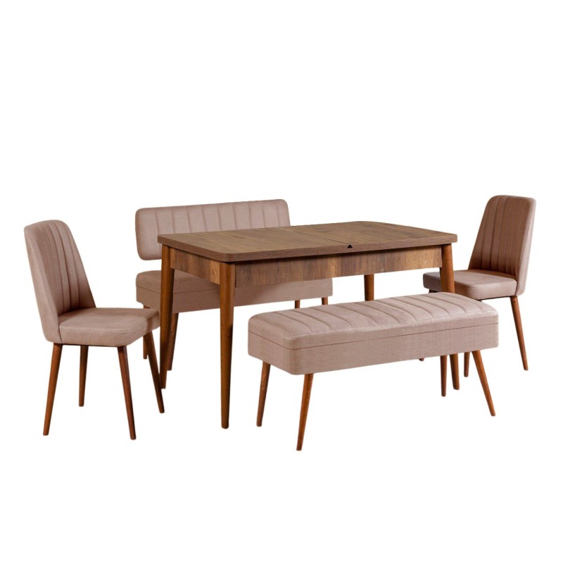 Extendable Dining Table & Chairs Set (5 Pieces) Vina 0900 - 4 - Walnut, Stone Walnut
Stone