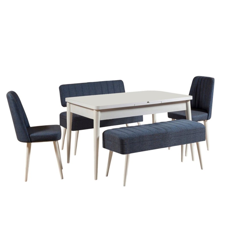 Extendable Dining Table & Chairs Set (5 Pieces) Vina 1048 - 4 - White, Dark Blue White
Dark Blue
