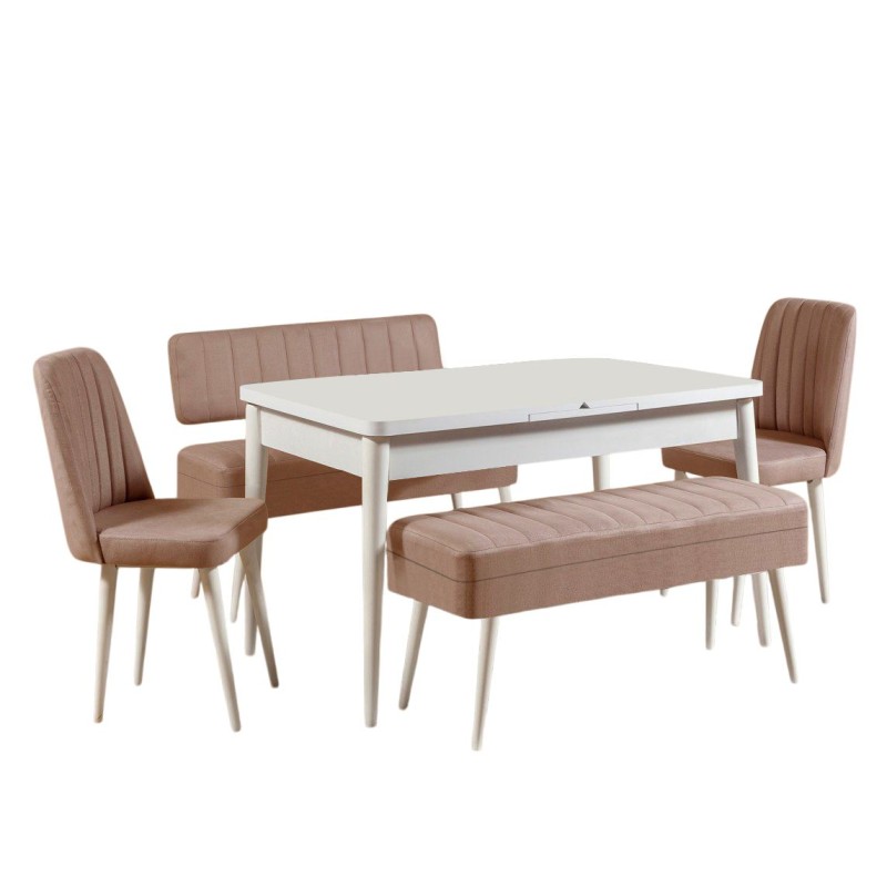 Extendable Dining Table & Chairs Set (5 Pieces) Vina 0900 - 4 - White, Stone White
Stone