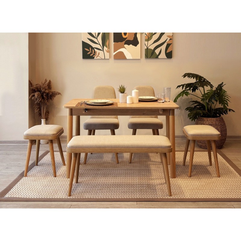 Extendable Dining Table & Chairs Set (6 Pieces) Vina Mini 03 1005 - Oak, Cream Oak
Cream