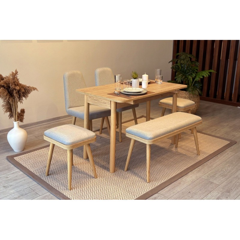Extendable Dining Table & Chairs Set (6 Pieces) Vina Mini 03 1005 - Oak, Cream Oak
Cream