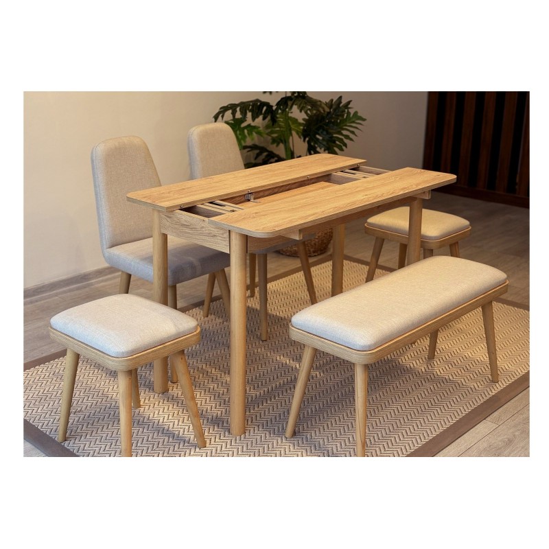 Extendable Dining Table & Chairs Set (6 Pieces) Vina Mini 03 1005 - Oak, Cream Oak
Cream