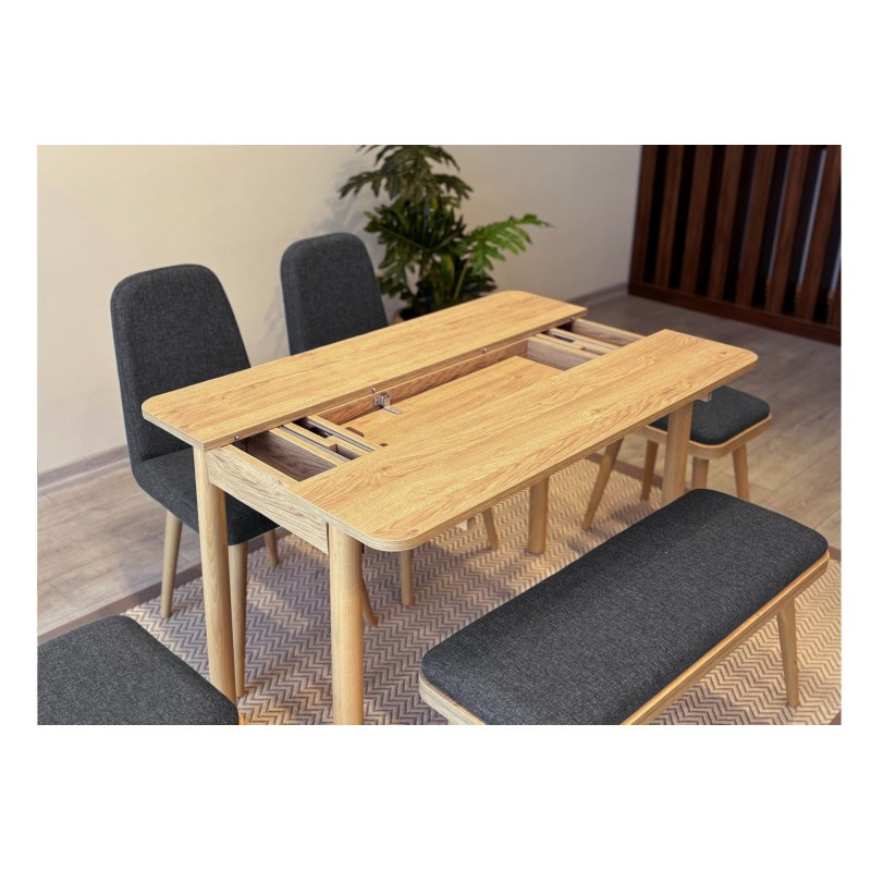 Extendable Dining Table & Chairs Set (6 Pieces) Vina Mini 03 1053 - Oak, Anthracite Oak
Anthracite
