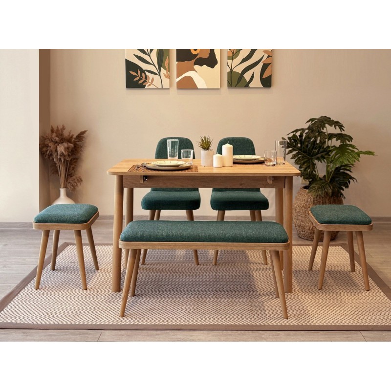 Extendable Dining Table & Chairs Set (6 Pieces) Vina Mini 03 1070 - Oak, Green Oak
Green