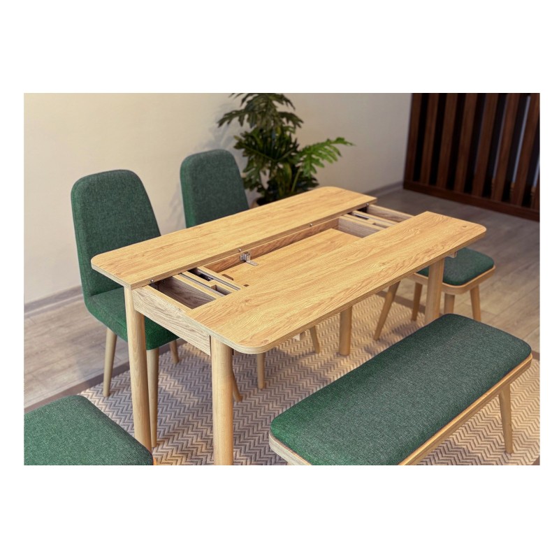 Extendable Dining Table & Chairs Set (6 Pieces) Vina Mini 03 1070 - Oak, Green Oak
Green