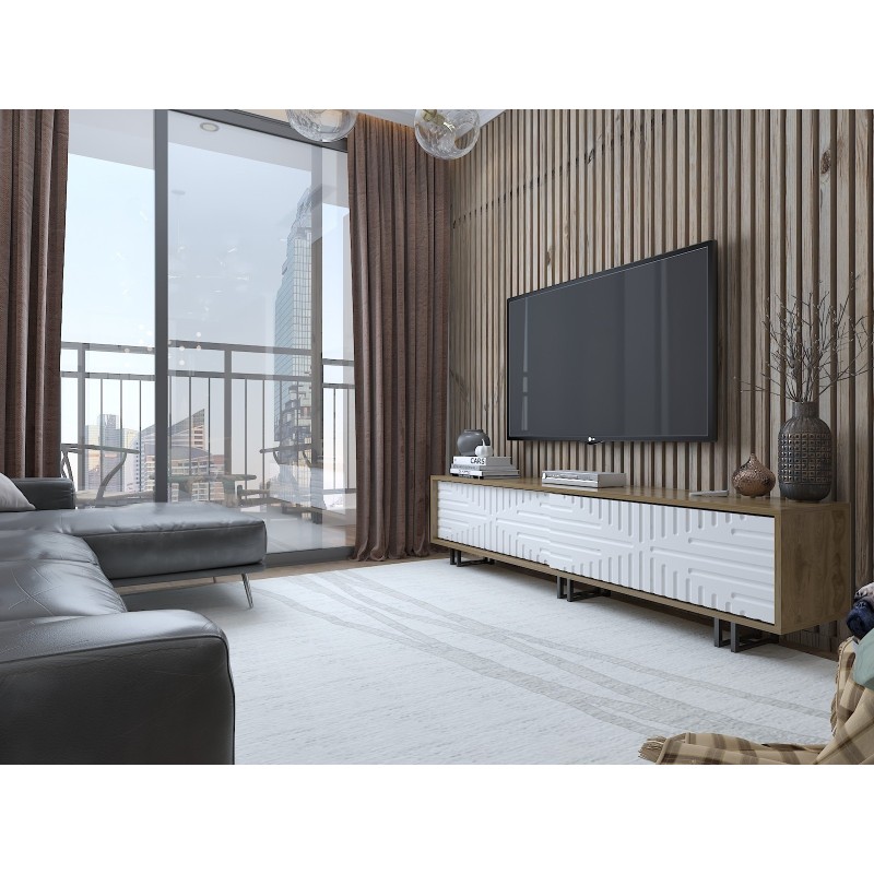 Έπιπλο Τηλεόρασης Askal -180x35x47,4εκ - Χρώμα  Δρυς Λευκό