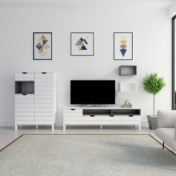 Σύνθεση Τηλεόρασης - Adel - Χρώμα White Anthracite - 180x35x54εκ