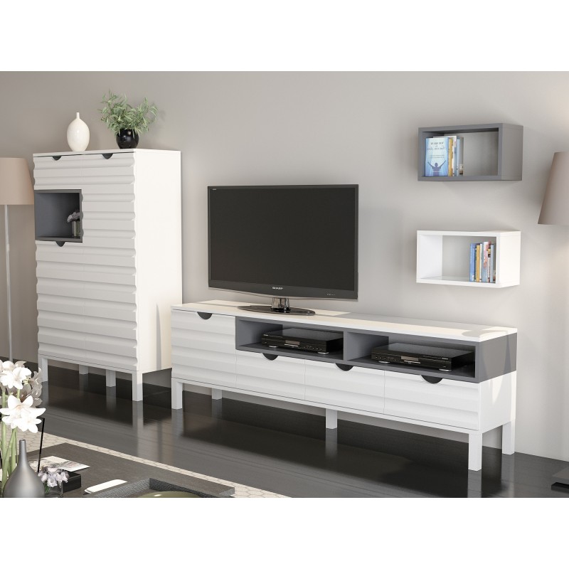 Σύνθεση Τηλεόρασης - Adel - Χρώμα White Anthracite - 180x35x54εκ