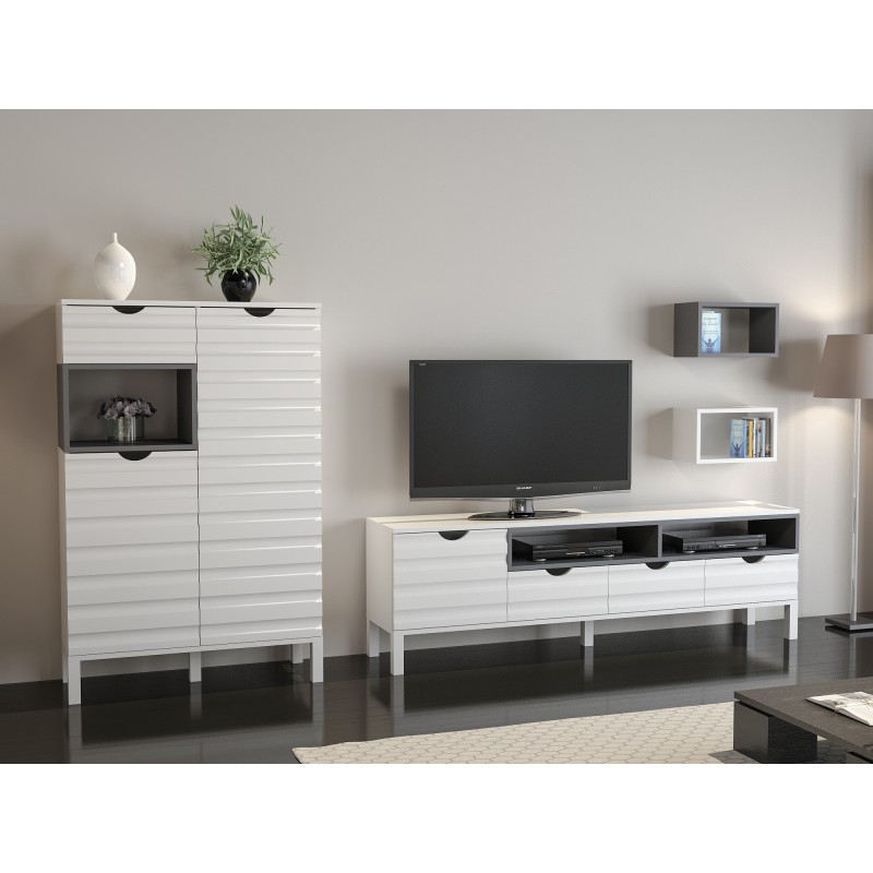 Σύνθεση Τηλεόρασης - Adel - Χρώμα White Anthracite - 180x35x54εκ