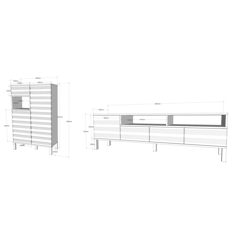 Σύνθεση Τηλεόρασης - Adel - Χρώμα White Anthracite - 180x35x54εκ