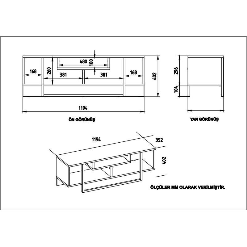 Έπιπλο Τηλεόρασης - Asal - Χρώμα Φυσικό Ξύλο, Λευκό, Μαύρο -120x35x40εκ