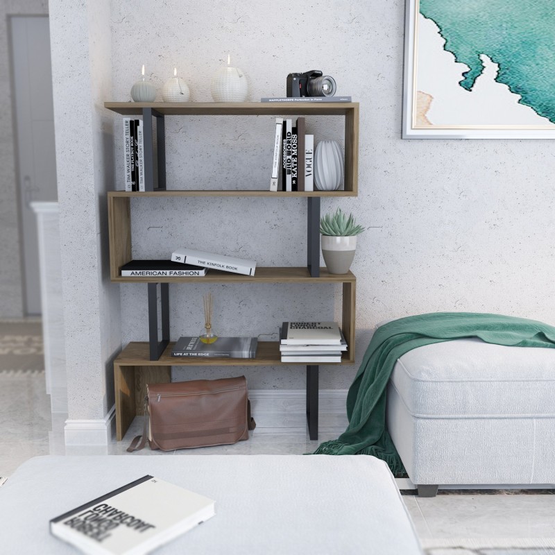 Βιβλιοθήκη - Adriana - Χρώμα Μαύρο & Αντικέ Δρυς - 91,5x29,5x124,5εκ