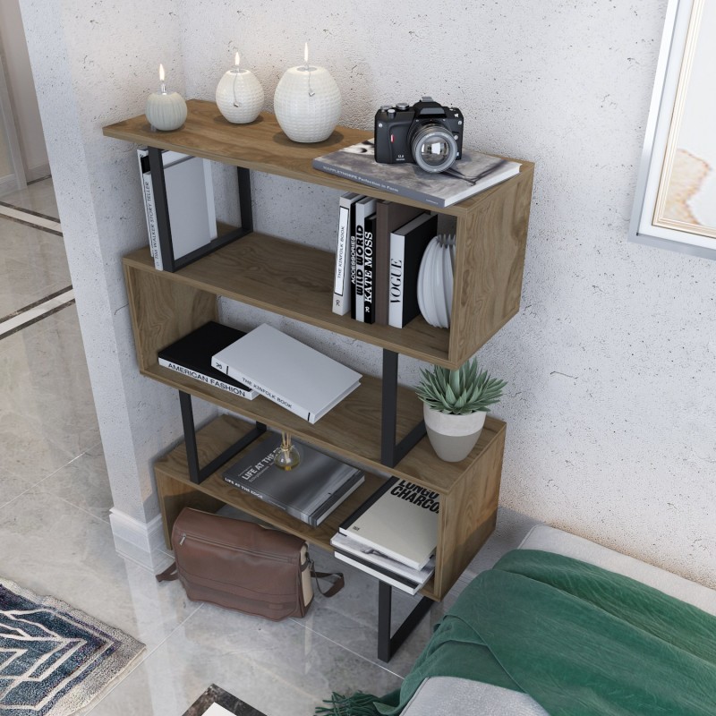 Βιβλιοθήκη - Adriana - Χρώμα Μαύρο & Αντικέ Δρυς - 91,5x29,5x124,5εκ