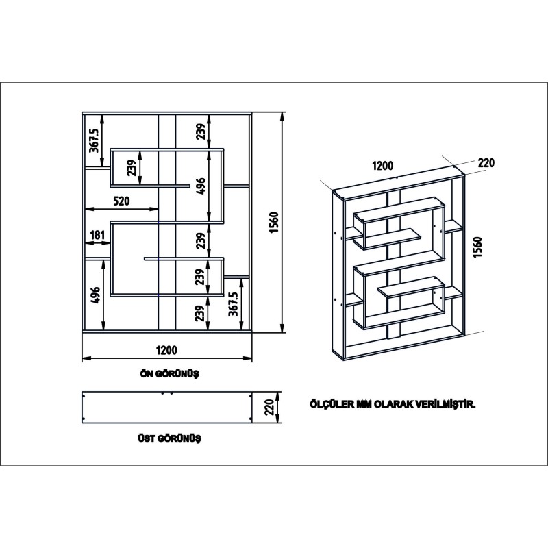 Βιβλιοθήκη Esteban - Χρώμα Μαύρο Δρυς - 120x22x156εκ