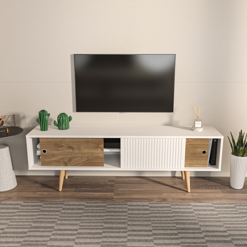 TV Stand Ecrin - White, Walnut White
Walnut