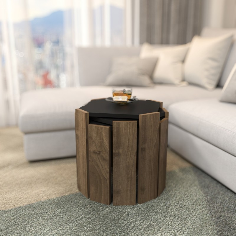 Τραπέζι Σαλονιού - Lori - Χρώμα  Ανθρακί & Καρυδί - 44.5x44.5x41εκ