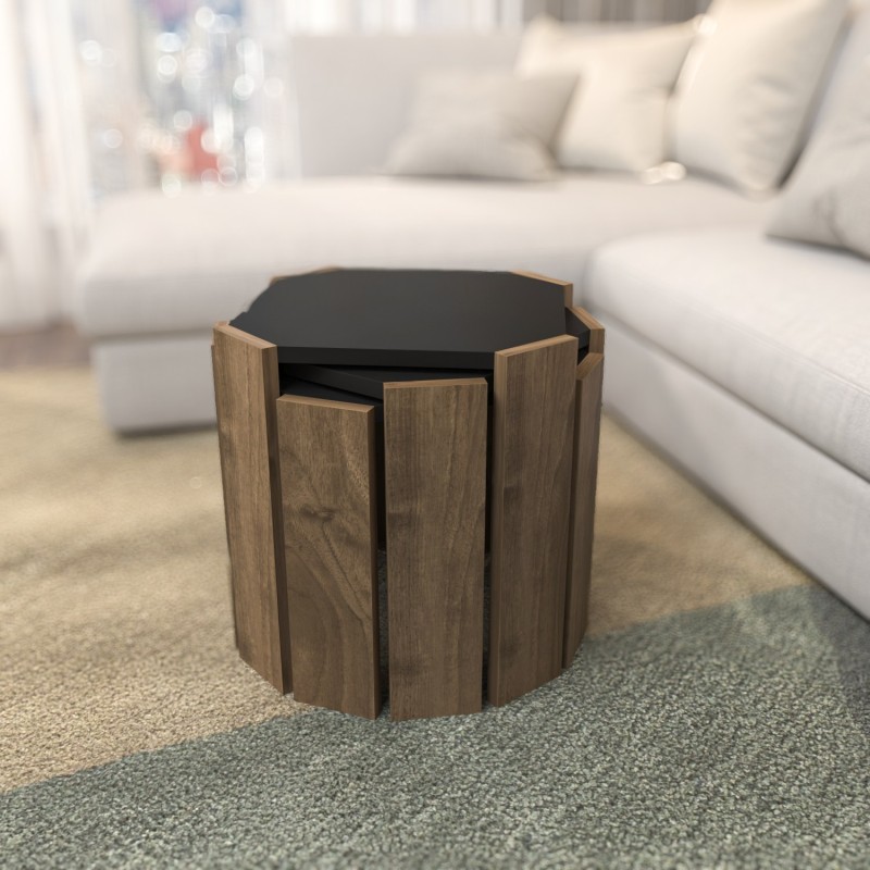 Τραπέζι Σαλονιού - Lori - Χρώμα  Ανθρακί & Καρυδί - 44.5x44.5x41εκ